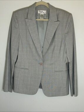 Andrea Viccaro Gray Glen Plaid Blazer One Button Notch Lapel NWT 14